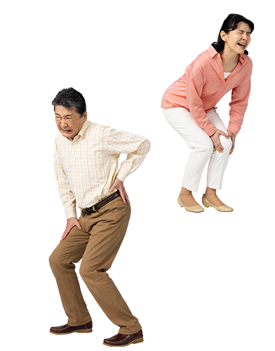 ひざ、腰、関節痛に悩む中年男女三名の写真