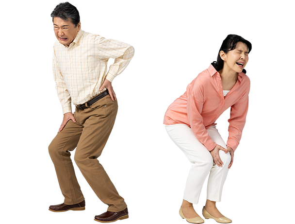 ひざ、腰、関節痛に悩む中年男女三名の写真